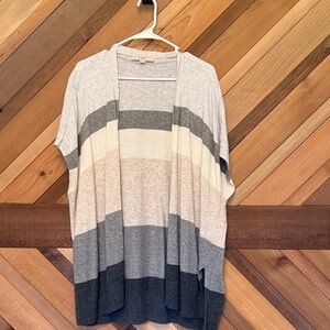 LOFT Gray and Cream Striped Poncho